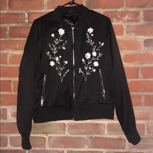 Blck jacket with japanese flowers